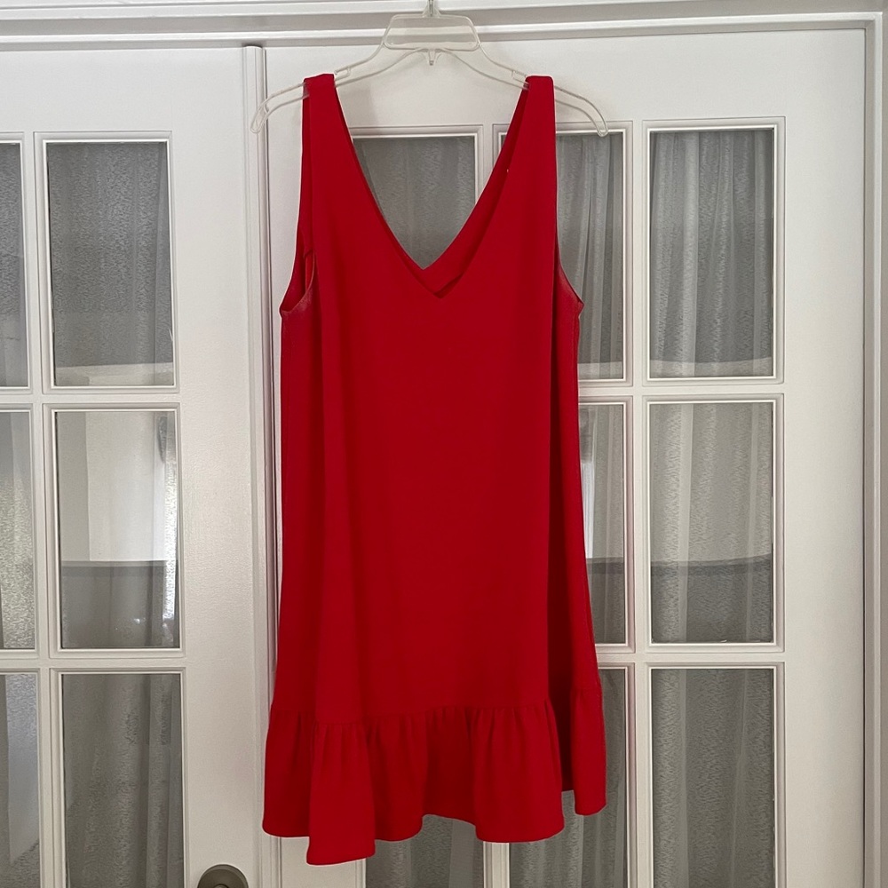 Sezane Red Sleeveless Dress with Flounce Hem